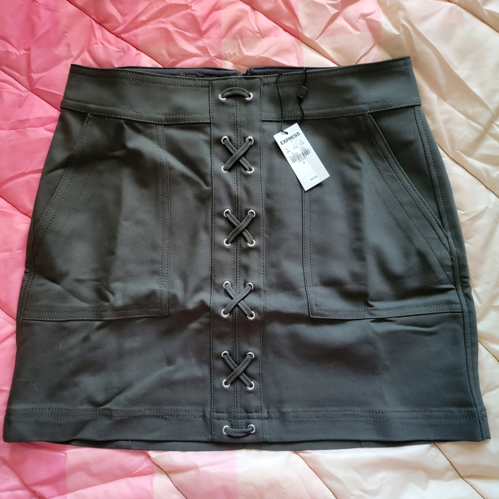 Express Army Green Lace-Up Mini Skirt